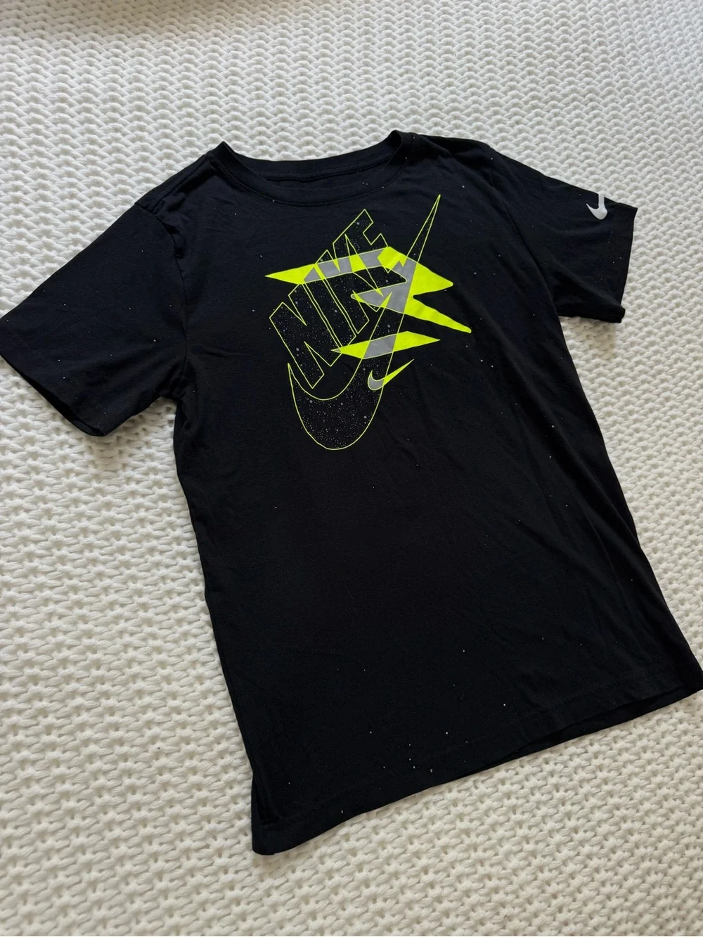 Kids Nike Black Short Sleeve Tee with Neon Yellow Lightning Logo